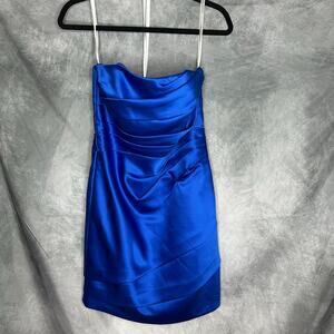 David's Bridal Dress Women 6 Mini Strapless Royal Blue Body Con Wedding Formal